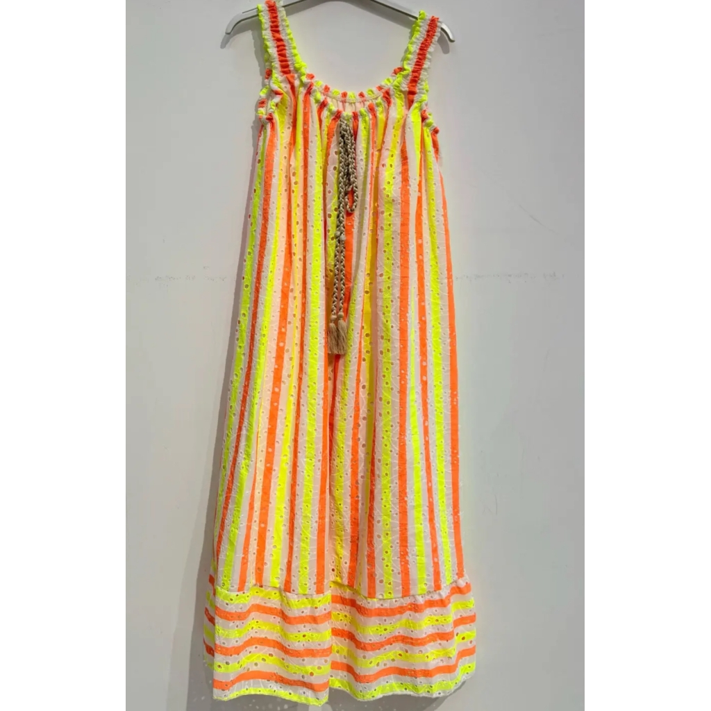 Neon Stripe Broderie Anglaise Klänning - Färgglad Sommarklänning