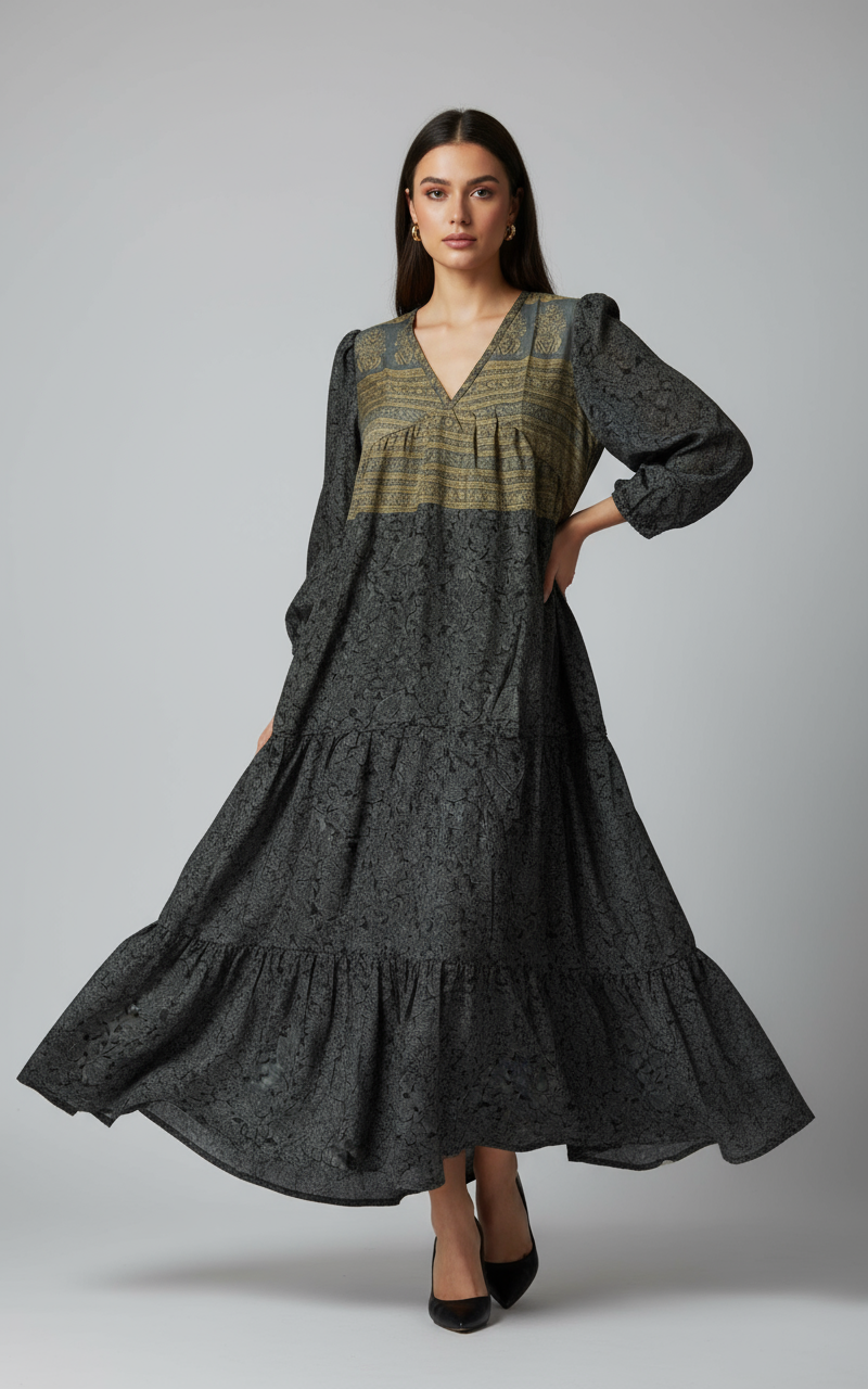 Unik klänning 100% silk - WAUW - Svart