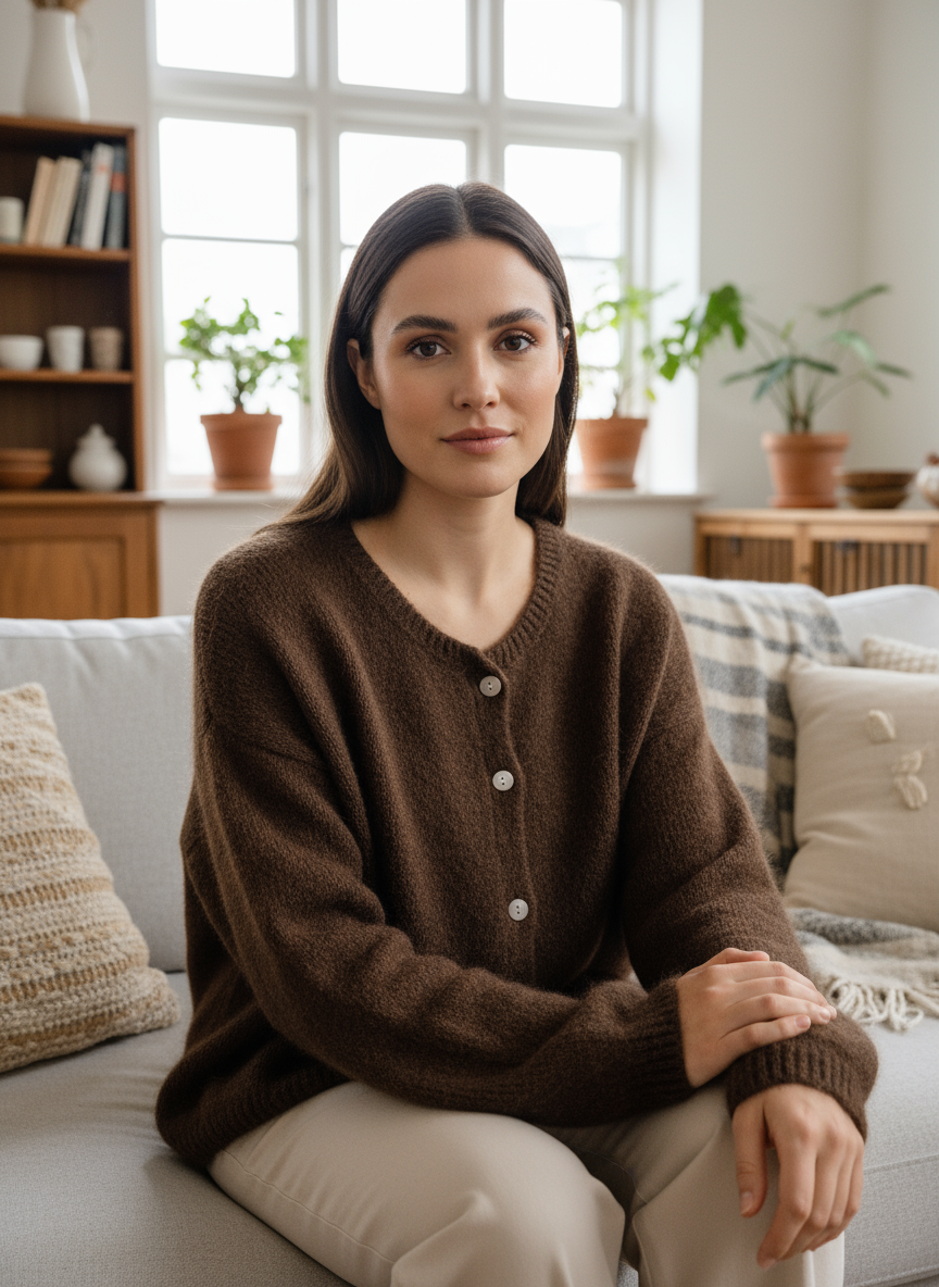 Kofta i kid mohair och ull - Choklad