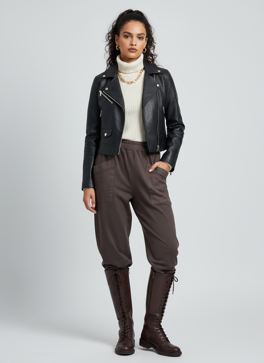 Komplett outfit med boots och jacka - studio