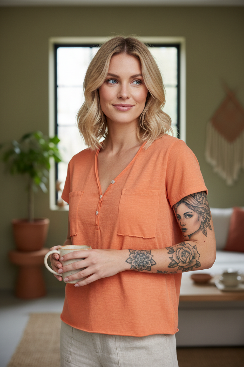 Korallrosa t-shirt lifestyle