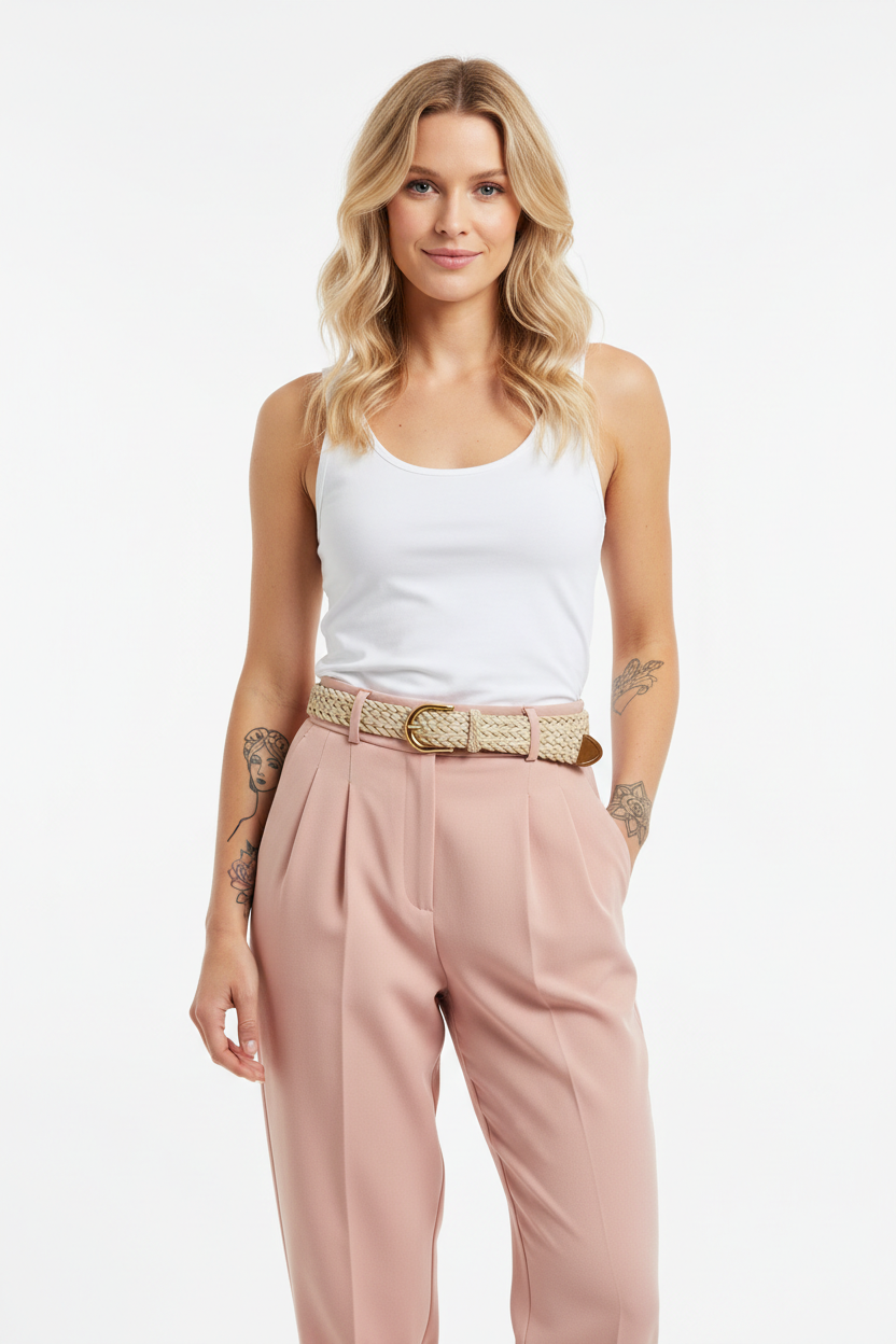Light pink trousers - casual relaxed pose