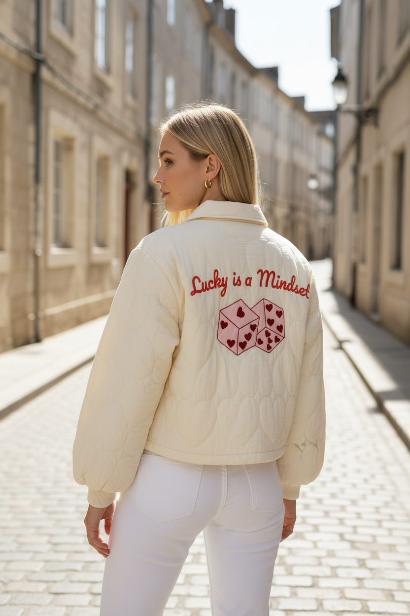 Modellbild bakifrån – vita jeans utomhus