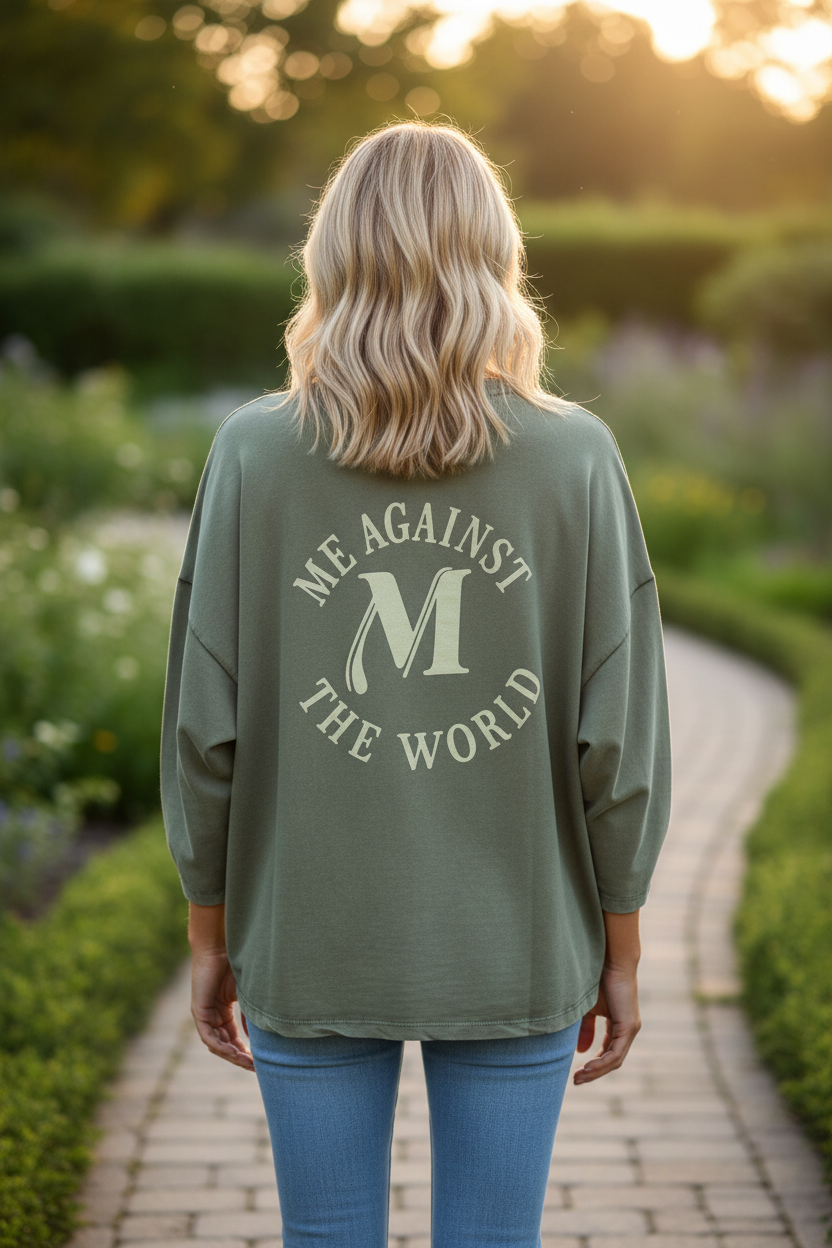 Olive Green Sweatshirt Back View Garden Path Perfect