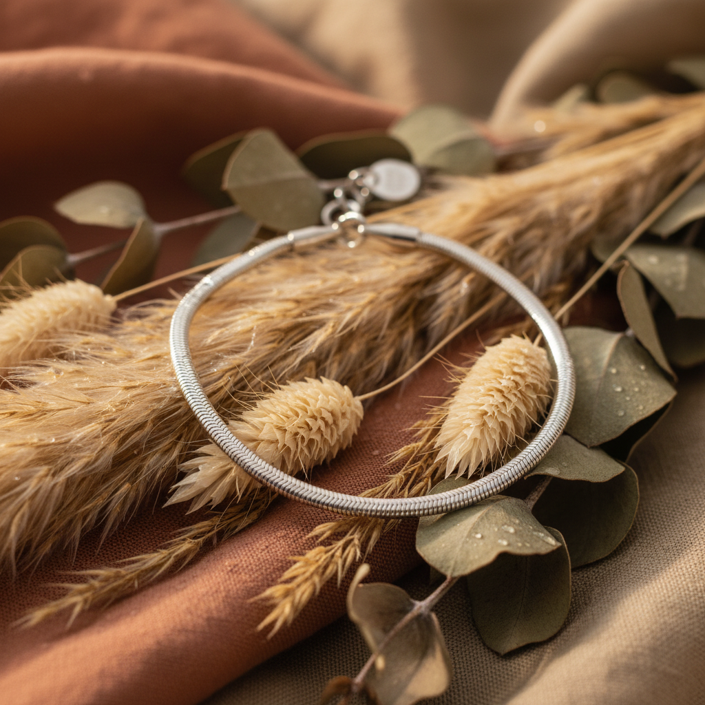 Ormkedjearmband med blommor och linne