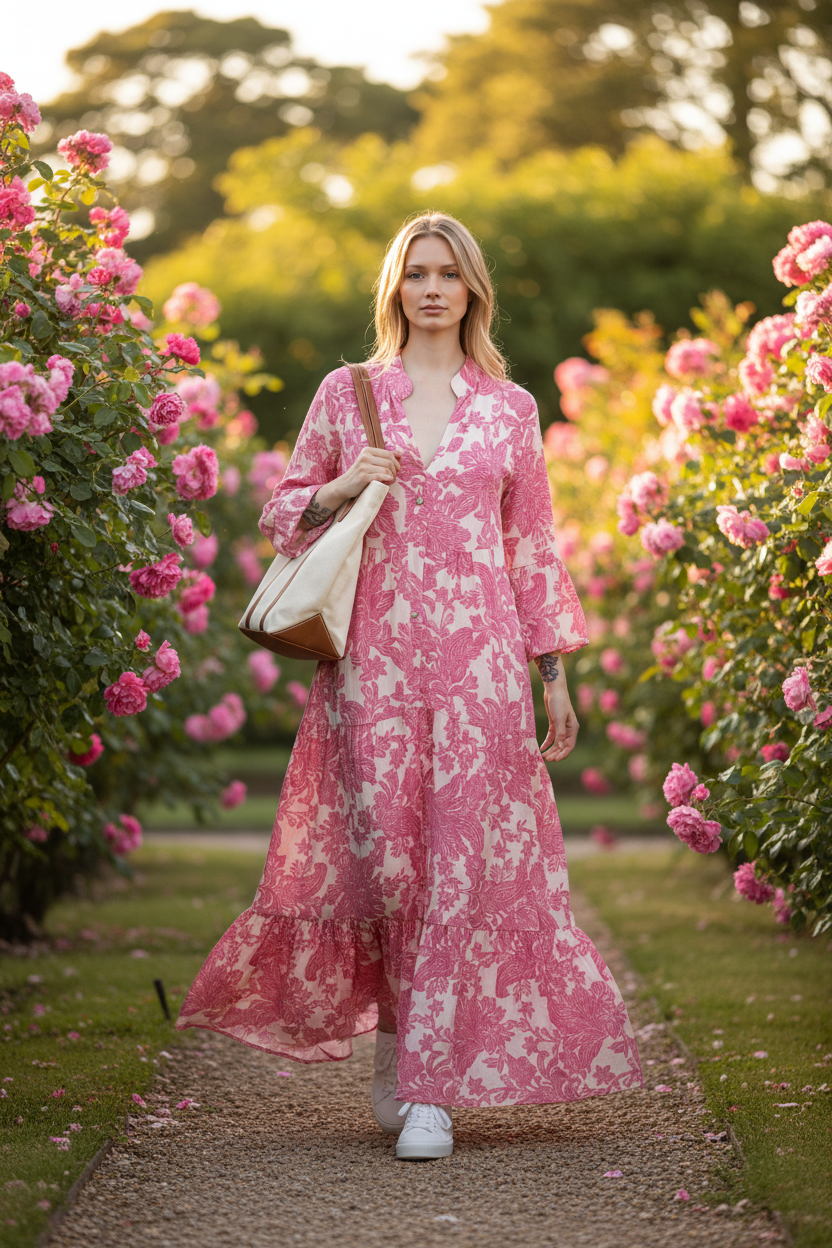 Pink Floral Maxi Dress Rose Garden