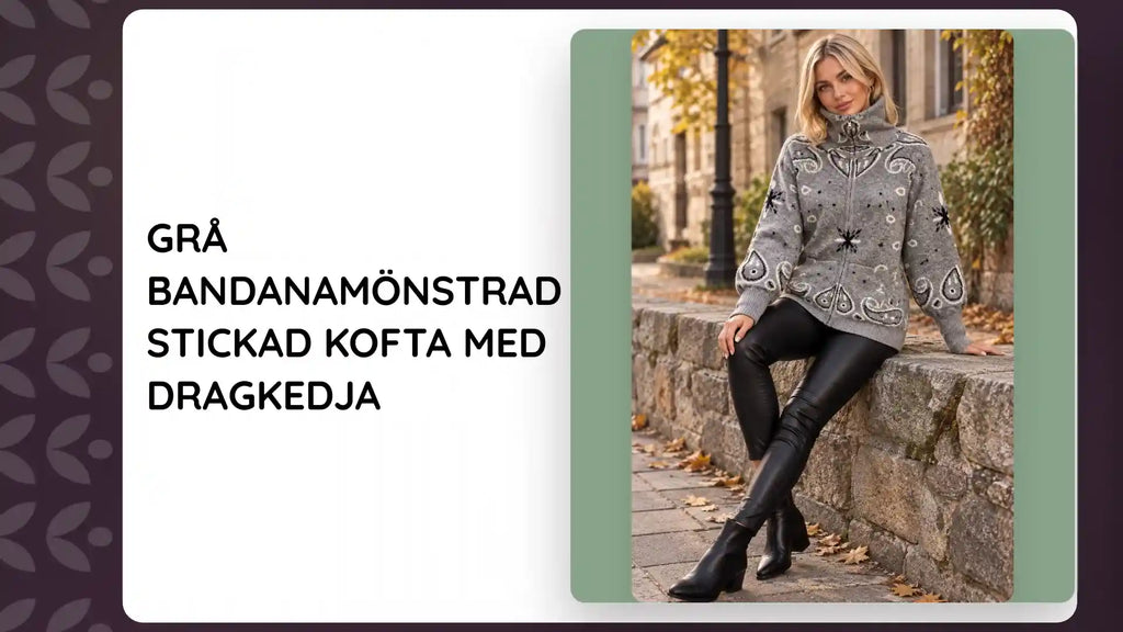 Gr&aring; bandanam&ouml;nstrad stickad kofta med dragkedja by@Outfy