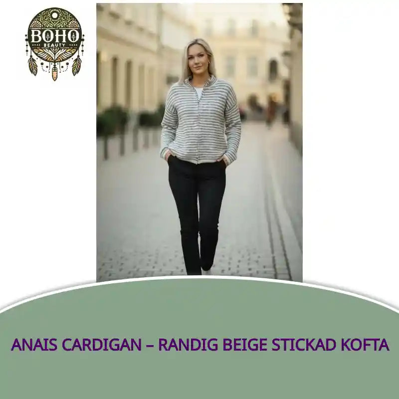 Anais Cardigan &ndash; Randig Beige Stickad Kofta by@Outfy