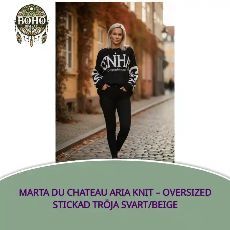 Marta du Chateau Aria Knit &ndash; Oversized Stickad Tr&ouml;ja Svart/Beige by@Outfy