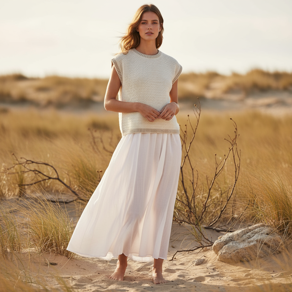 Professionell modellbild med stickad väst