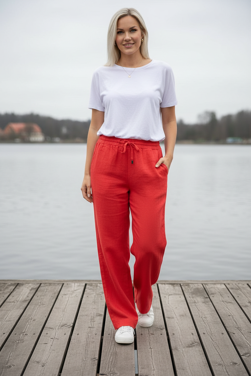 Röda linnebyxor – modellbild