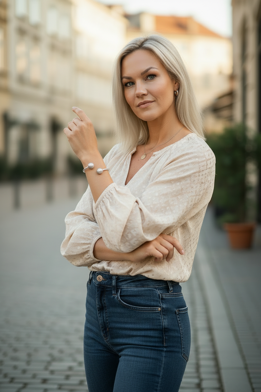 Silver bangle – modell pose 2
