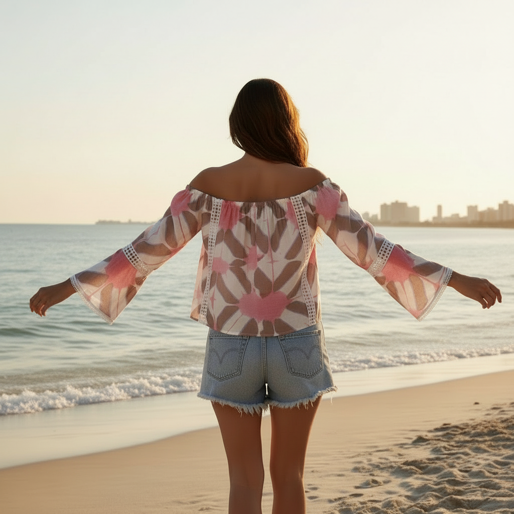 Strandbild med blus i tunikalängd