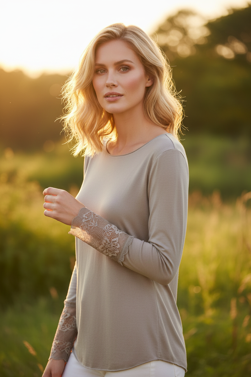 Taupe Beige Top med Spets