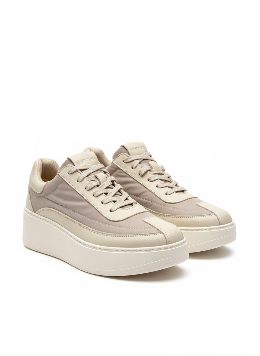 Vinklad vy av beige sneakers