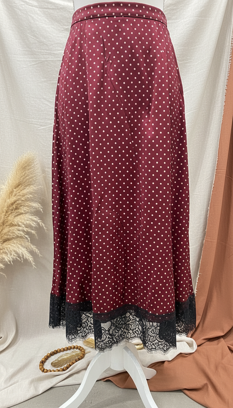 Vinröd prickig kjol - Produktfoto