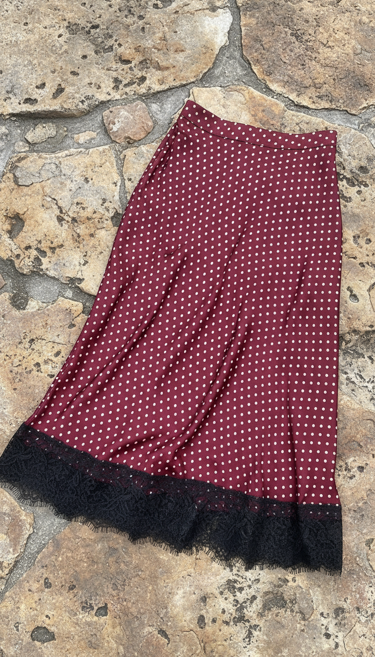 Vinröd prickig kjol - Sten bakgrund