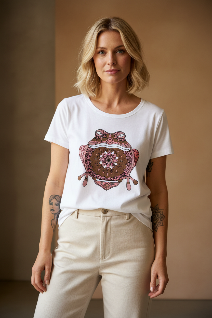 Vit T-shirt med groda modellbild