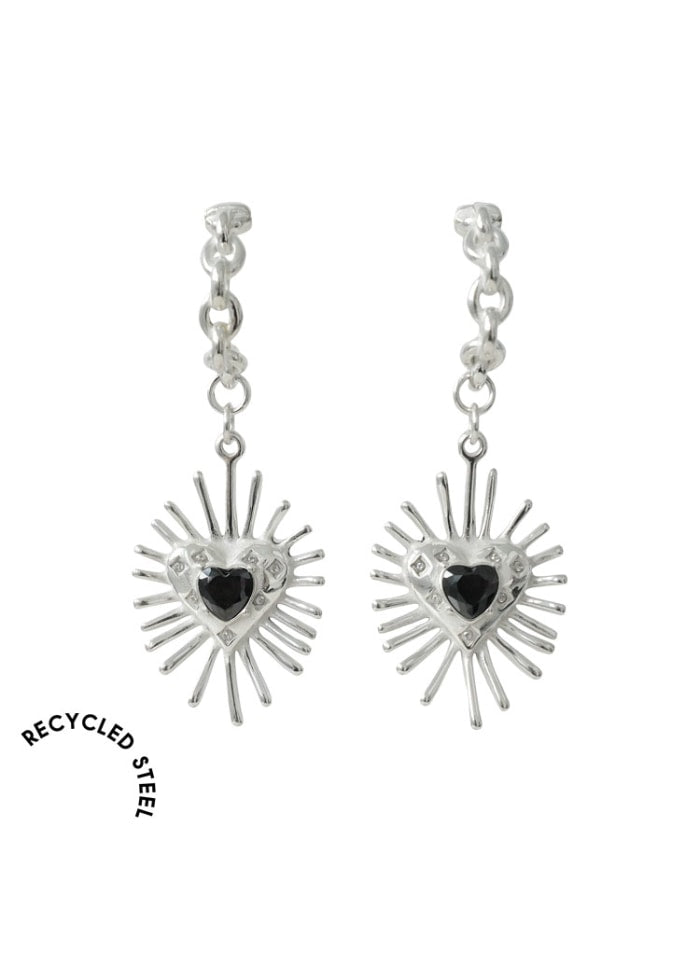 Valentina Örhängen Silver - Hjärta med Svart Sten